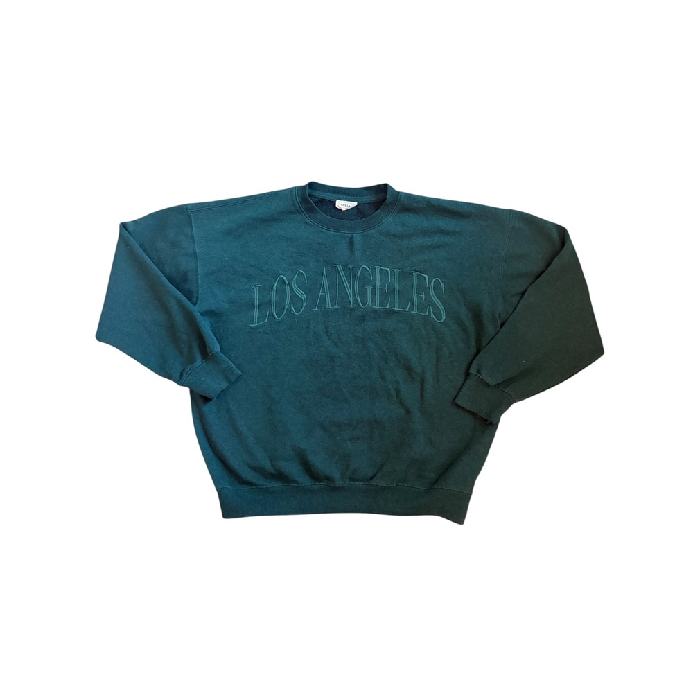 Los Angeles Embroidered Sweatshirt Forest Green Oversized Medium
